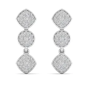 Round and Square Diamond Cluster Drop Earrings