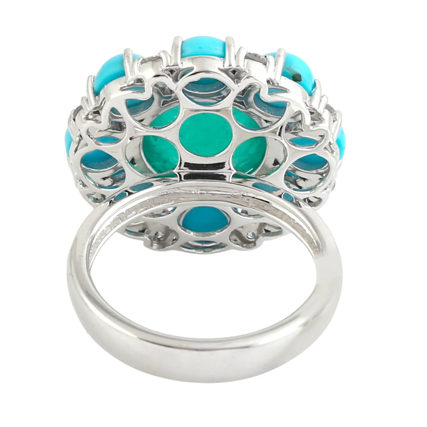 Round Cut Emerald Prong Turquoise Pave Diamond Cocktail Ring In White Gold