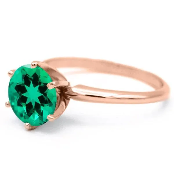 Round Emerald 14K Rose Gold 6 Prongs Solitaire Ring