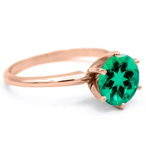 Round Emerald 14K Rose Gold 6 Prongs Solitaire Ring