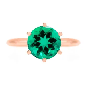 Round Emerald 14K Rose Gold 6 Prongs Solitaire Ring