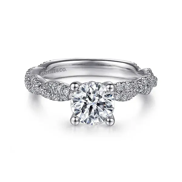 Round Twisted & Hidden Halo Diamond Engagement Ring Mounting