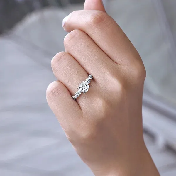 Round Twisted & Hidden Halo Diamond Engagement Ring Mounting