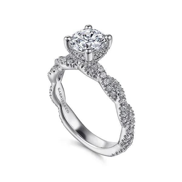 Round Twisted & Hidden Halo Diamond Engagement Ring Mounting
