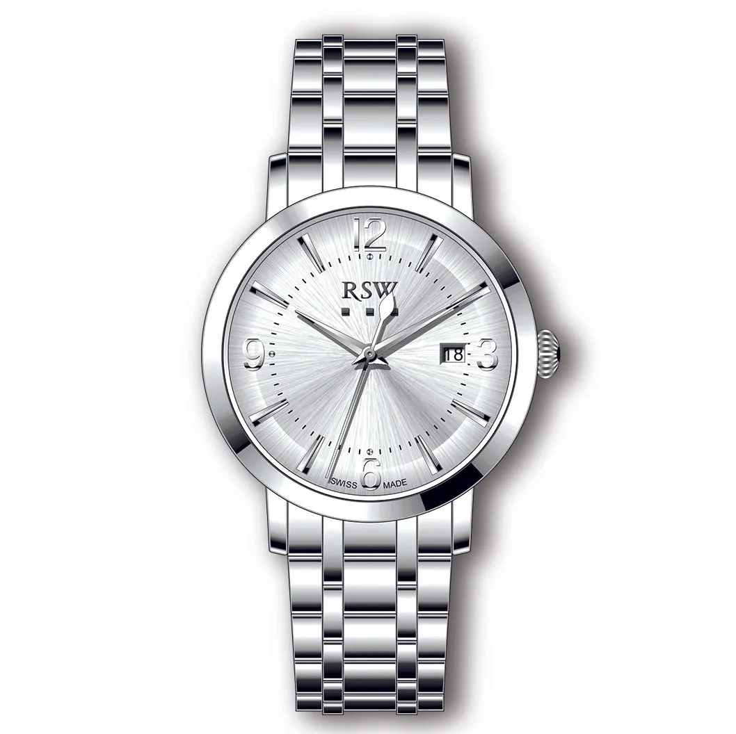 RSW Gents Silver Dial Stainless Steel Quartz Watch with Date Display