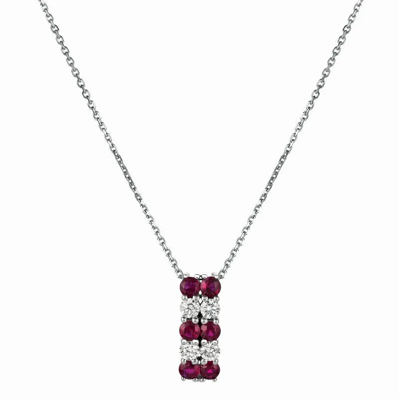 RUBY & DIAMOND 2 ROWS NECKLACE 14K GOLD (1.3 CTW)