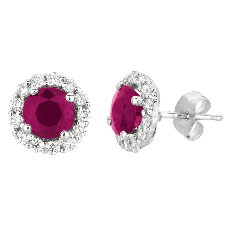 Ruby & Diamond Earrings 14K White Gold (2.95 Ctw)