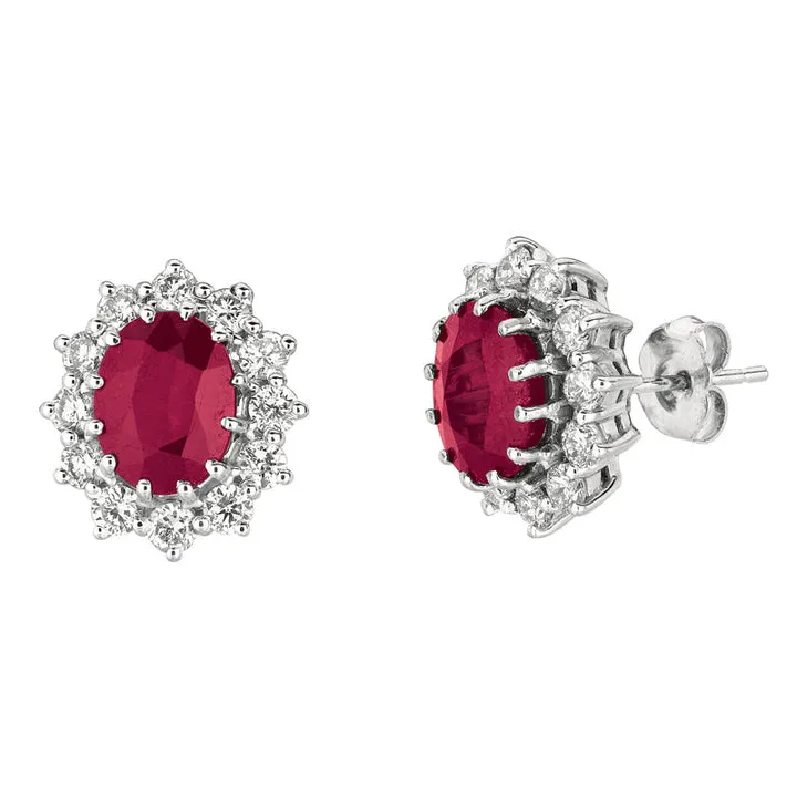 Ruby & Diamond Earrings 14K White Gold (6.95 Ctw)