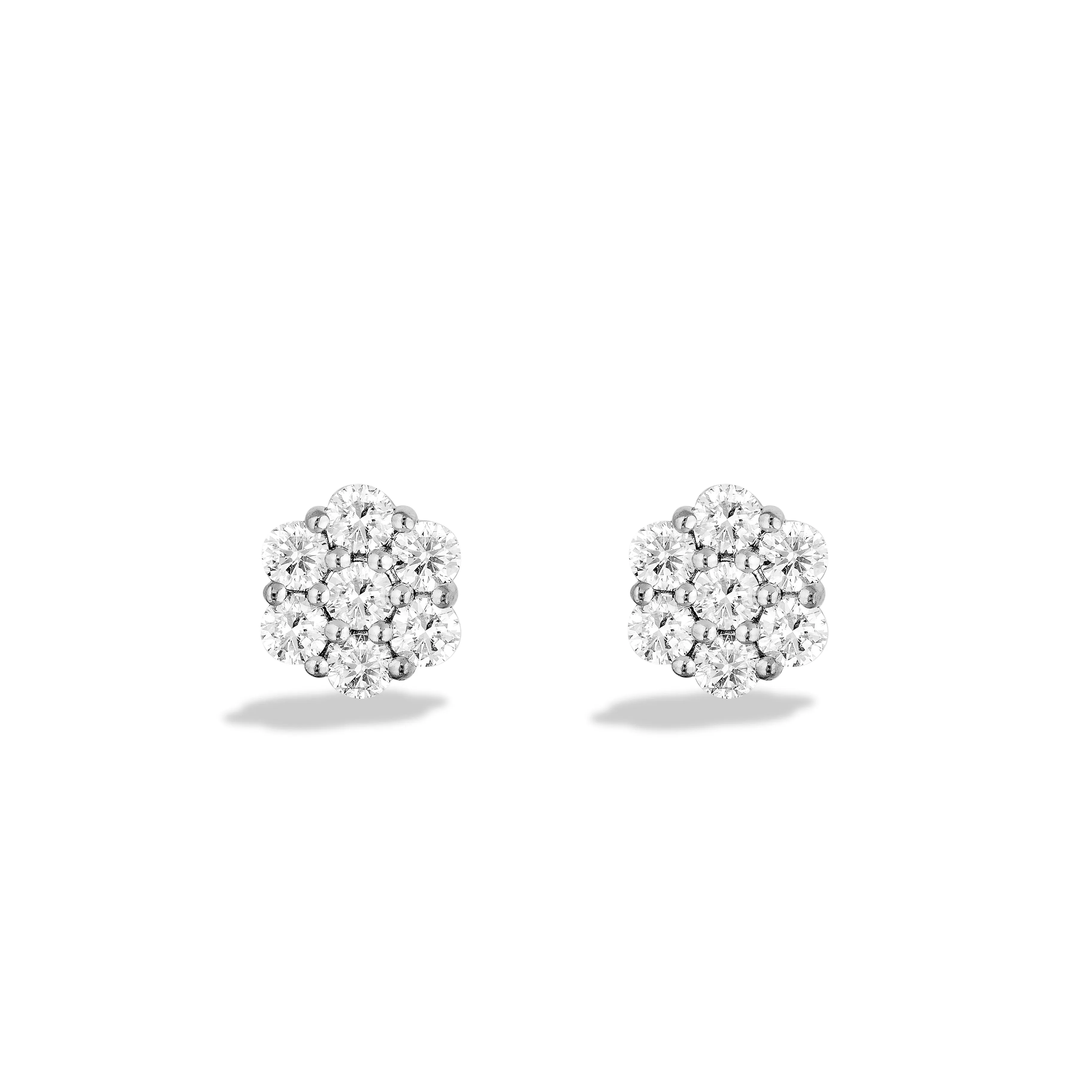 Sabel Collection 18K White Gold Round Diamond Cluster Stud Earrings