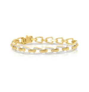 Sabel Collection Yellow Gold Beaded and Diamond Link Bracelet