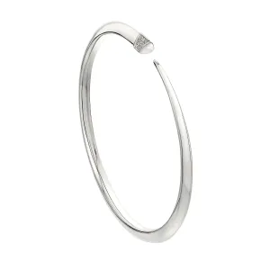 Sabre Slim Bangle - Silver & Diamond Pavé