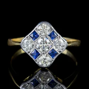 Sapphire Diamond Cluster Ring 18Ct Gold 0.85Ct Of Diamond