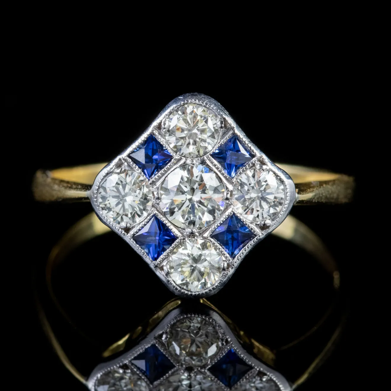 Sapphire Diamond Cluster Ring 18Ct Gold 0.85Ct Of Diamond
