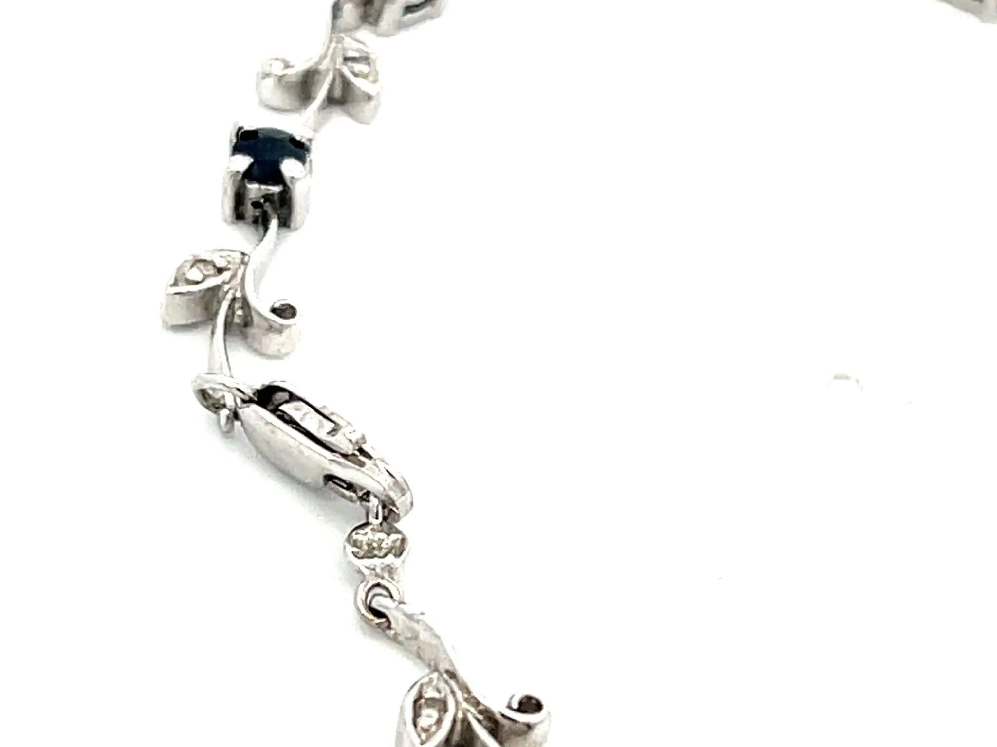 Sapphire Flower Diamond Leaf Bracelet in 14k White Gold