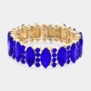 Sapphire Marquise Stone with Rhinestone Accents Stretch Pageant Bracelet  | Prom Jewelry |  644535