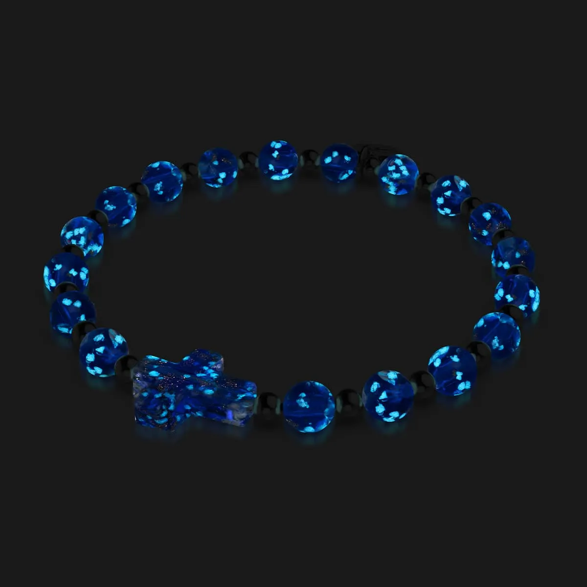 Sapphire | Silver | Firefly Glass Cross Bracelet