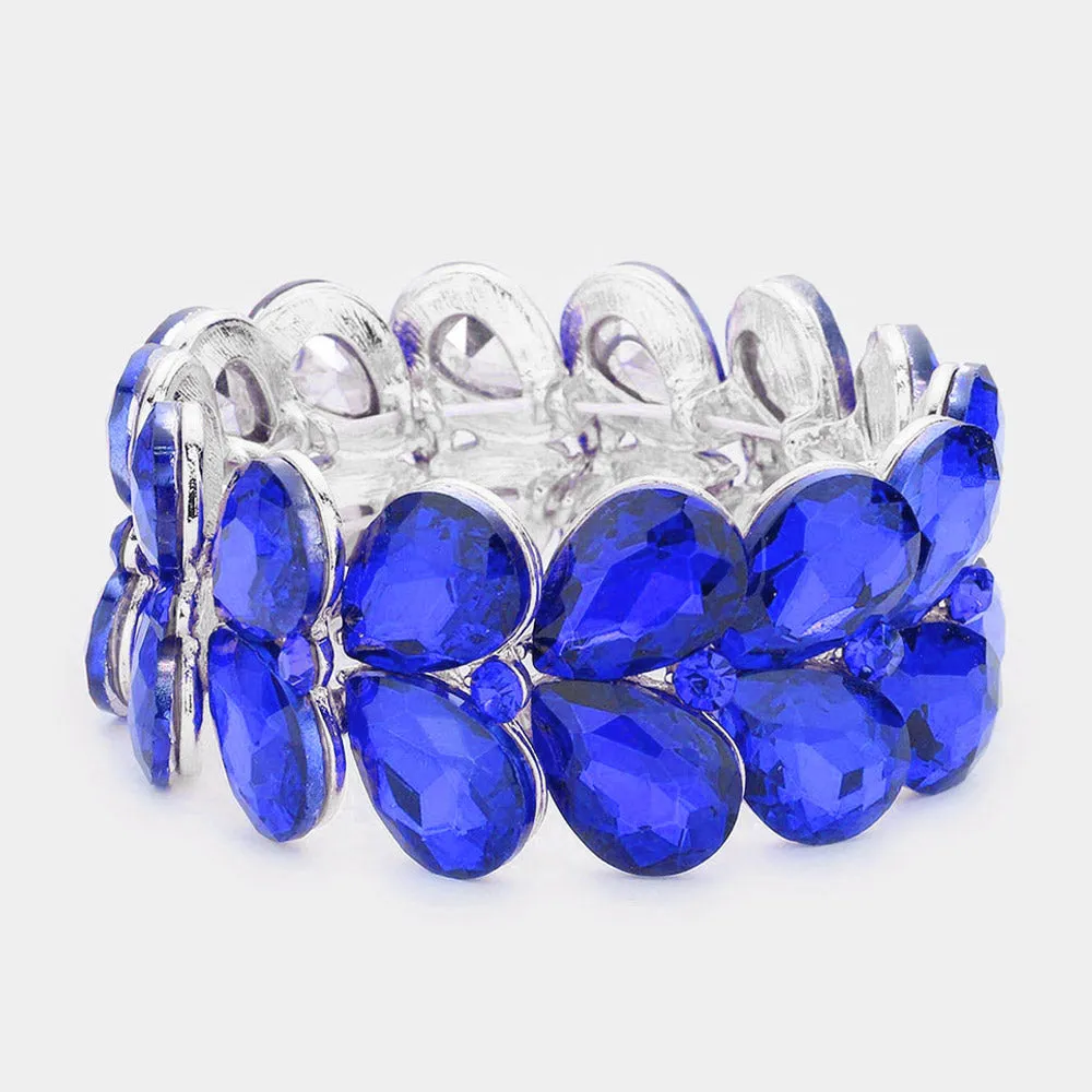 Sapphire Teardrop Stone Stretch Pageant Bracelet  | Sapphire Bracelet | 558516
