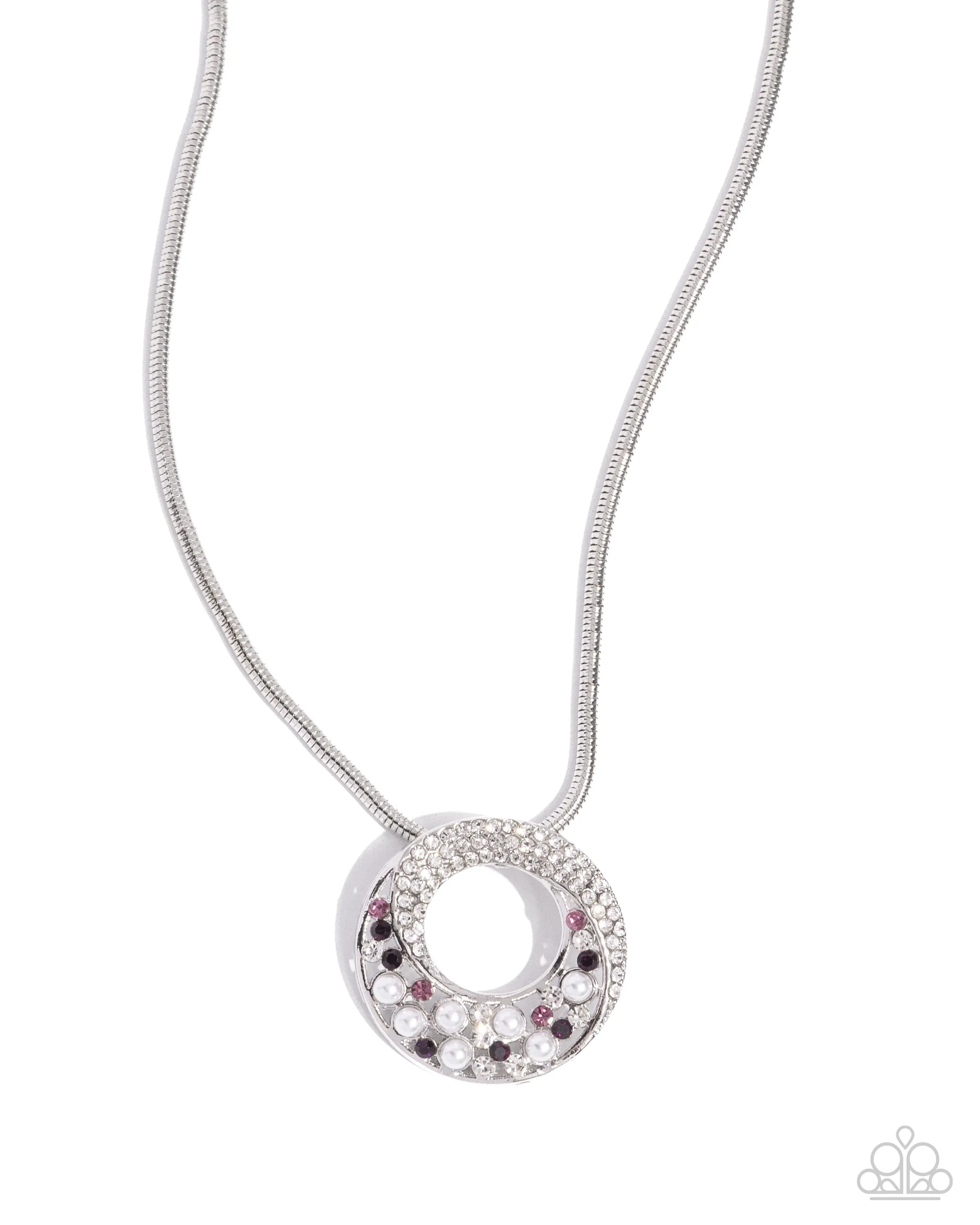 Scintillating Spiral - Purple - Rhinestone and White Pearl Paparazzi Short Necklace
