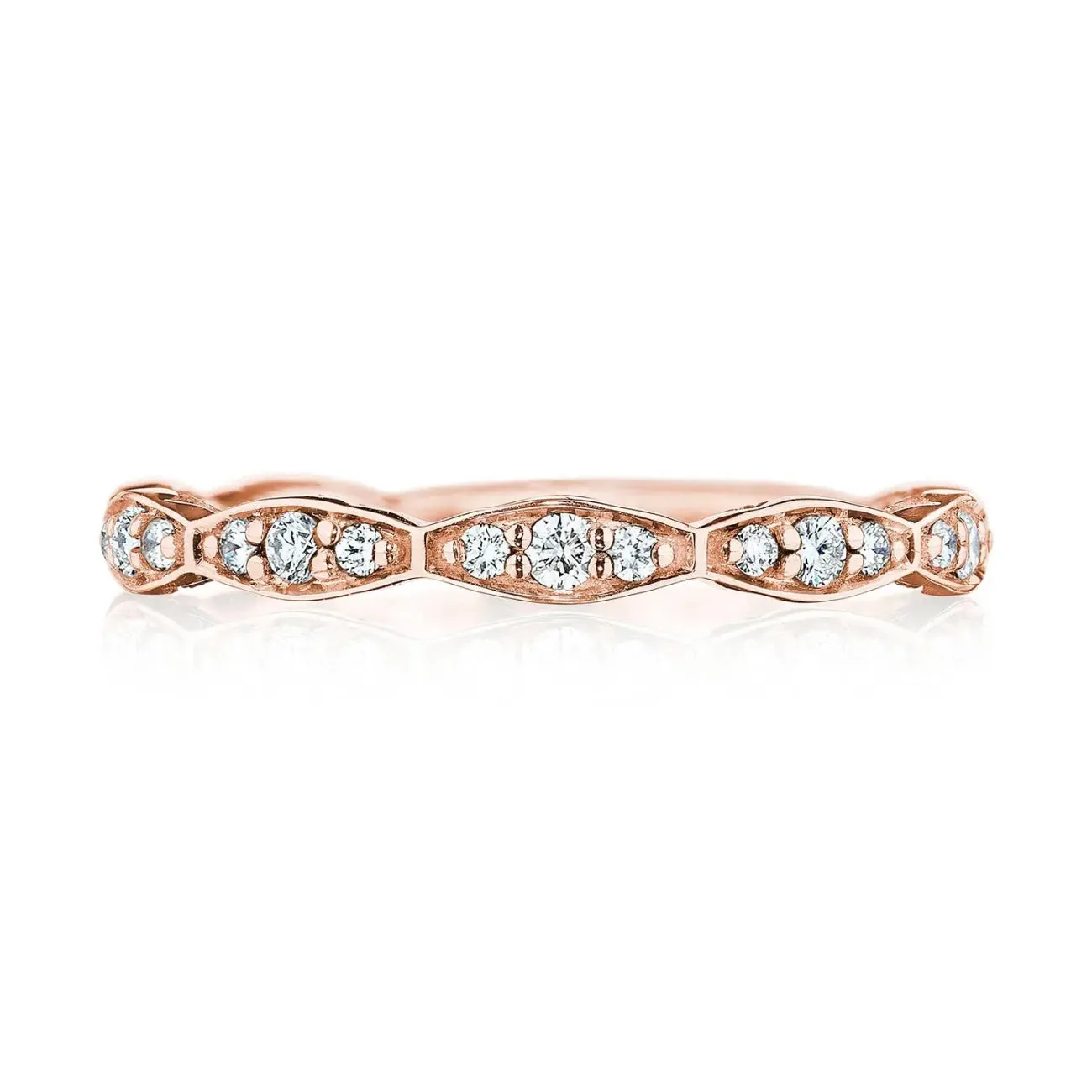 Sculpted Crescent 18K Rose Gold Marquise Design Diamond Wedding Band Ring