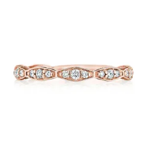 Sculpted Crescent 18K Rose Gold Marquise Design Diamond Wedding Band Ring