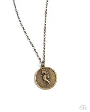 Seahorse Solo - Brass - Rustic Pendant Paparazzi Short Necklace