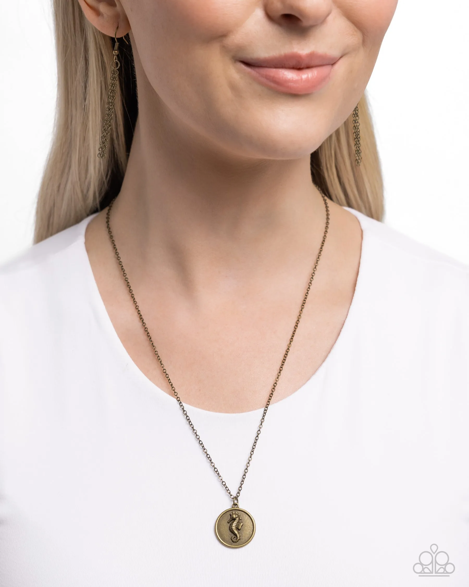 Seahorse Solo - Brass - Rustic Pendant Paparazzi Short Necklace
