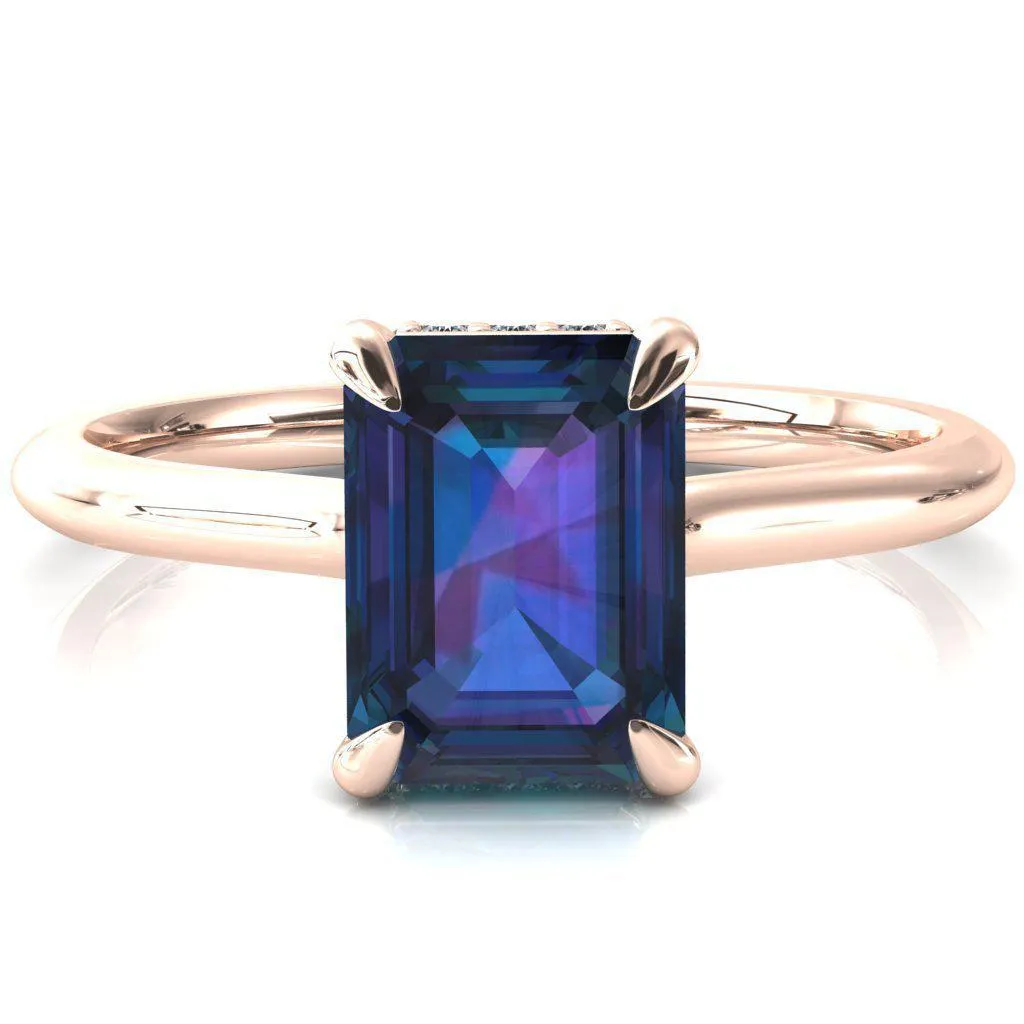 Secret Emerald Alexandrite 4 Prong Floating Halo Engagement Ring