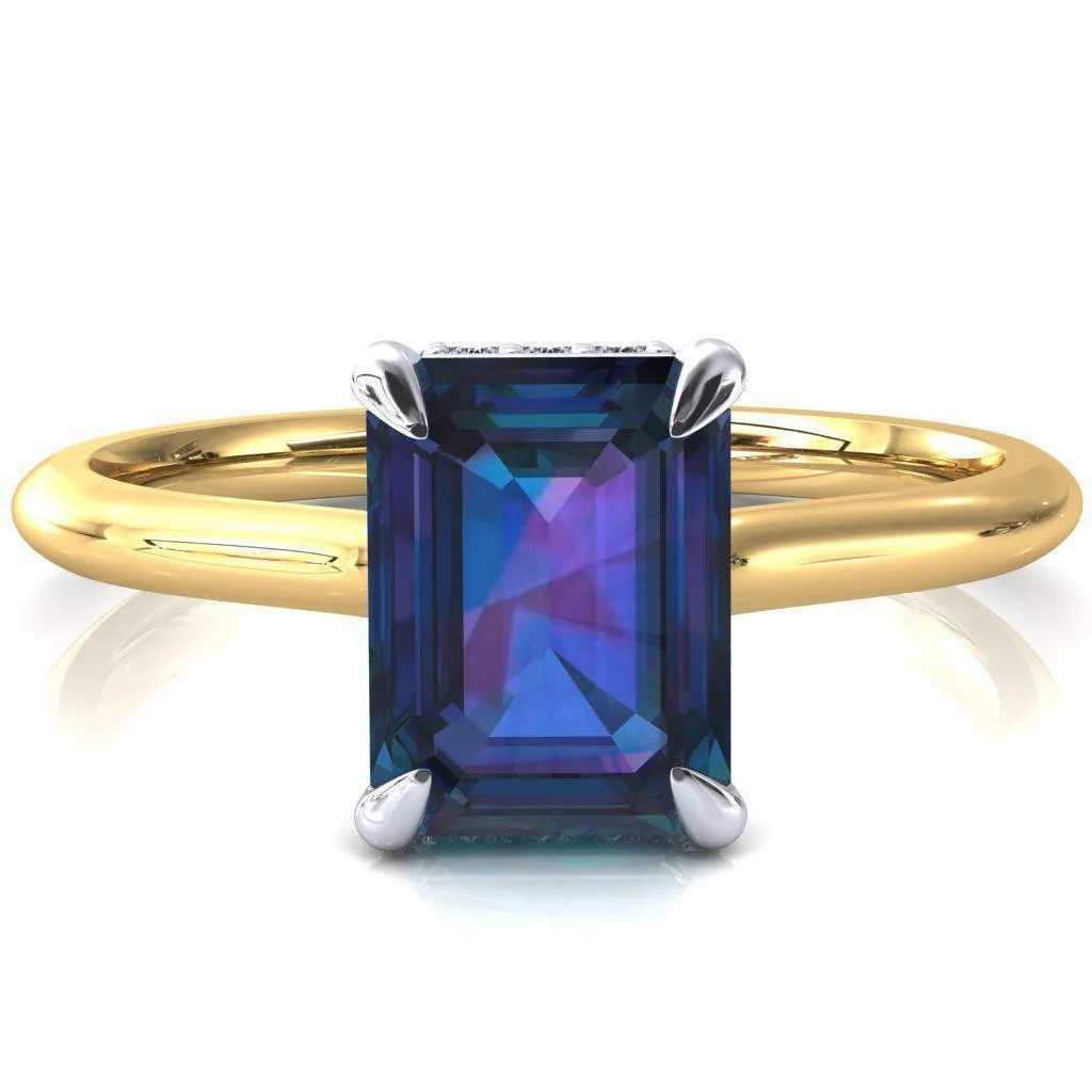 Secret Emerald Alexandrite 4 Prong Floating Halo Engagement Ring