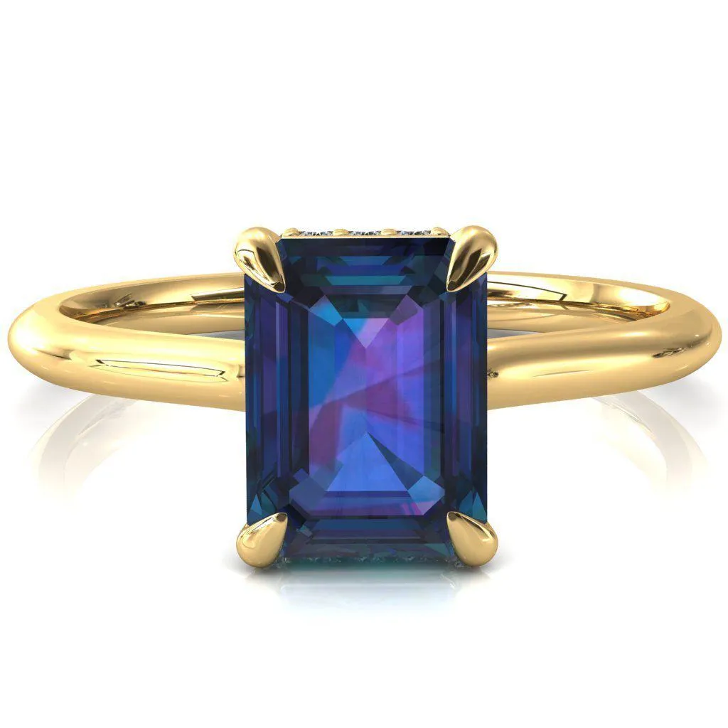 Secret Emerald Alexandrite 4 Prong Floating Halo Engagement Ring
