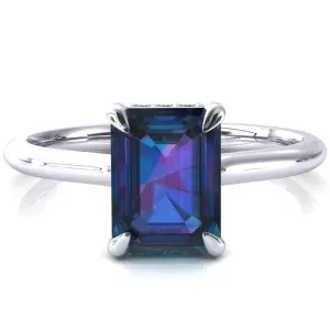Secret Emerald Alexandrite 4 Prong Floating Halo Engagement Ring