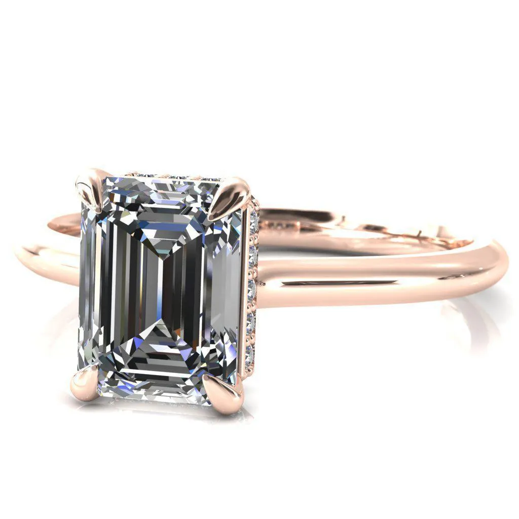 Secret Emerald Center Stone 4 Prong Floating Halo Engagement Ring