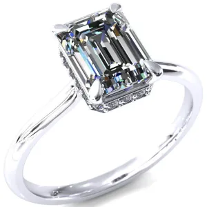 Secret Emerald Center Stone 4 Prong Floating Halo Engagement Ring