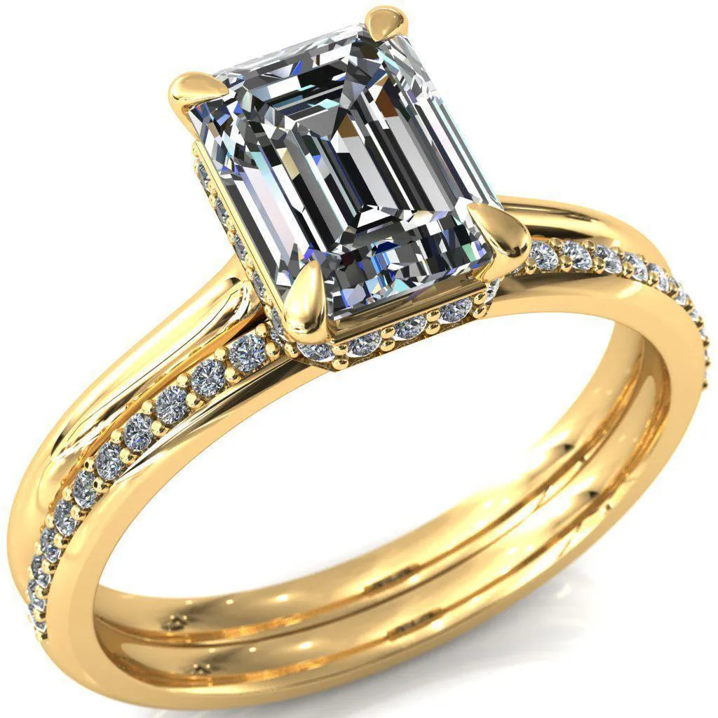 Secret Emerald Center Stone 4 Prong Floating Halo Engagement Ring