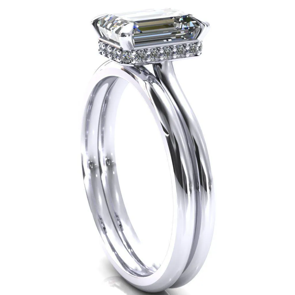 Secret Emerald Center Stone 4 Prong Floating Halo Engagement Ring