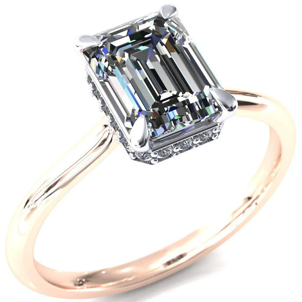 Secret Emerald Center Stone 4 Prong Floating Halo Engagement Ring