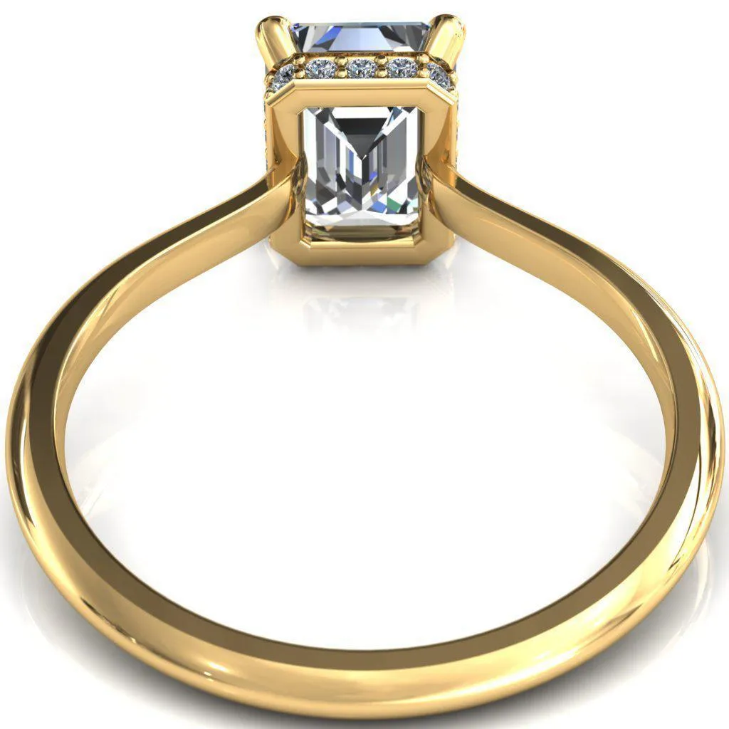 Secret Emerald Center Stone 4 Prong Floating Halo Engagement Ring