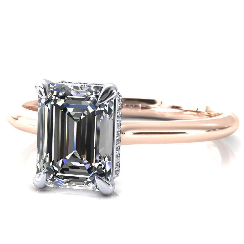 Secret Emerald Center Stone 4 Prong Floating Halo Engagement Ring