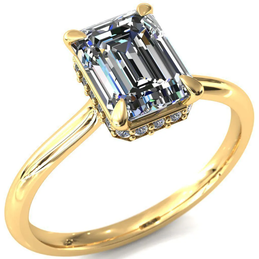 Secret Emerald Center Stone 4 Prong Floating Halo Engagement Ring