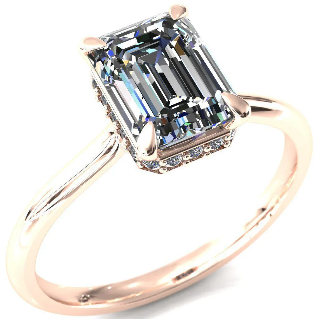 Secret Emerald Center Stone 4 Prong Floating Halo Engagement Ring