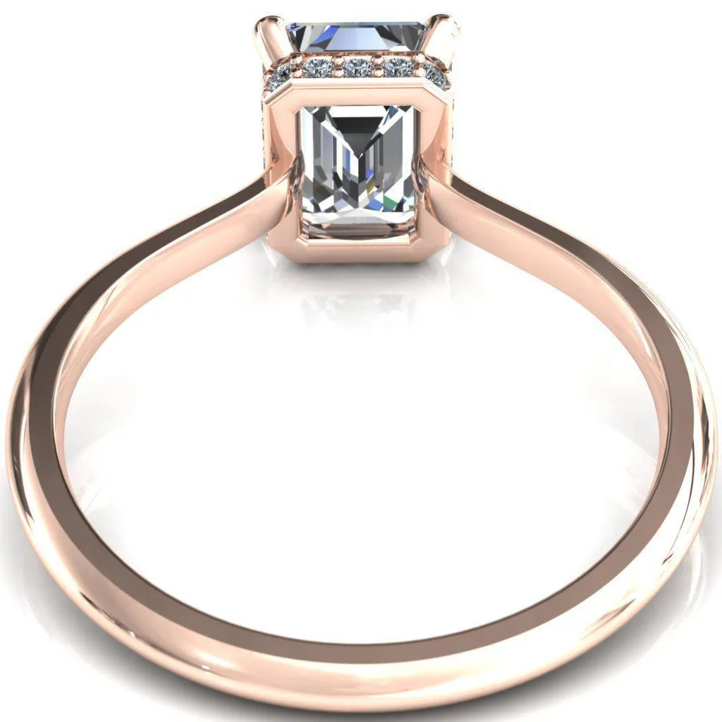 Secret Emerald Center Stone 4 Prong Floating Halo Engagement Ring
