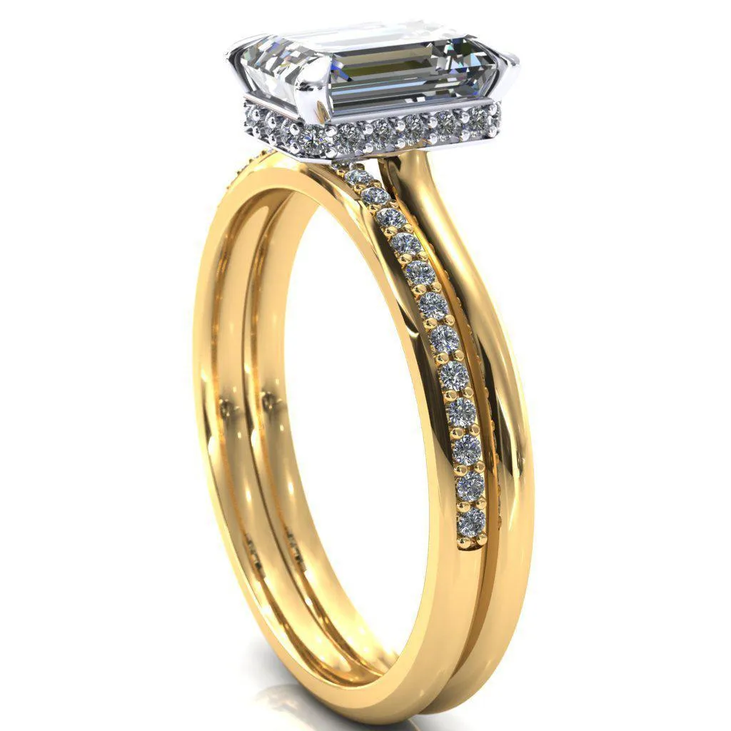 Secret Emerald Center Stone 4 Prong Floating Halo Engagement Ring