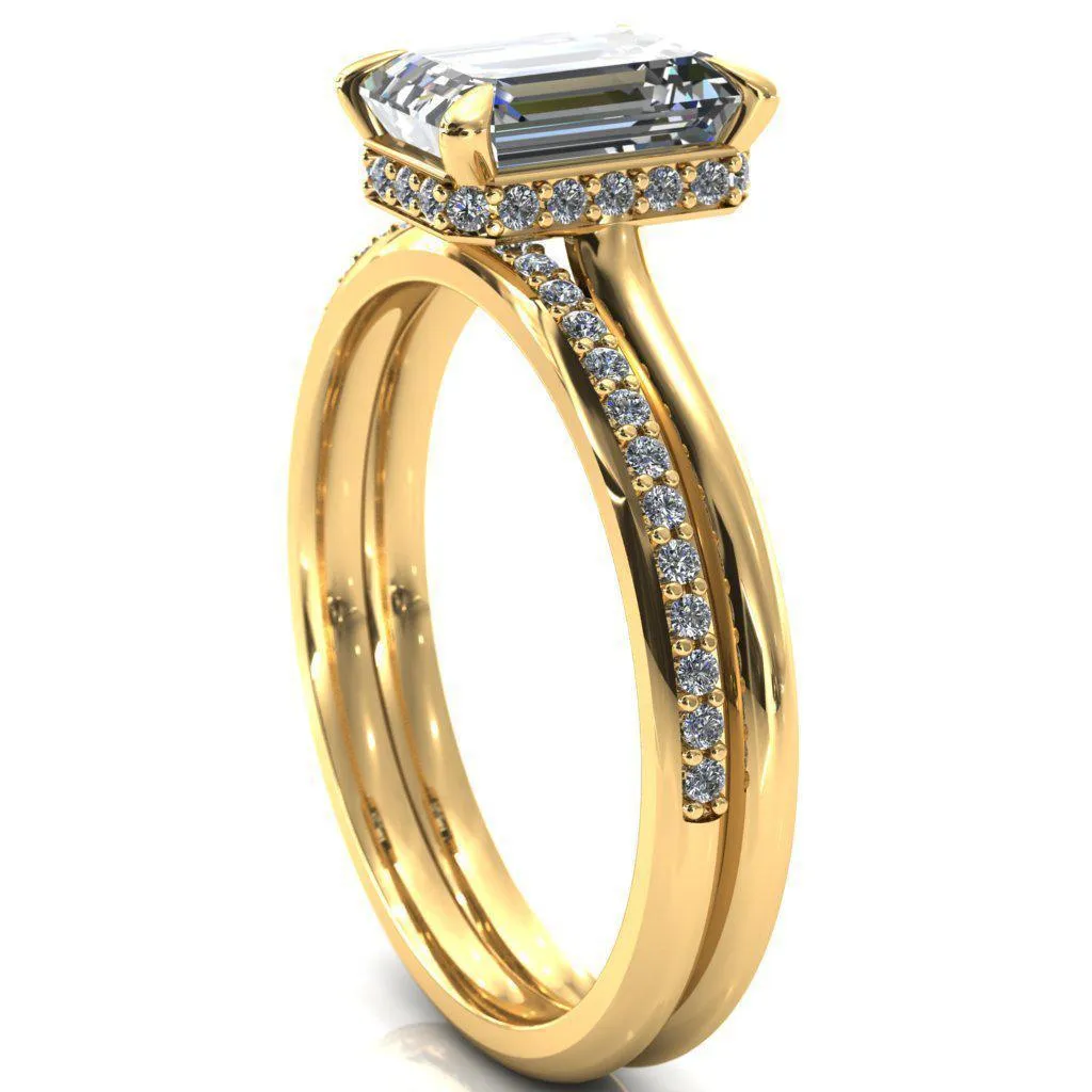 Secret Emerald Center Stone 4 Prong Floating Halo Engagement Ring