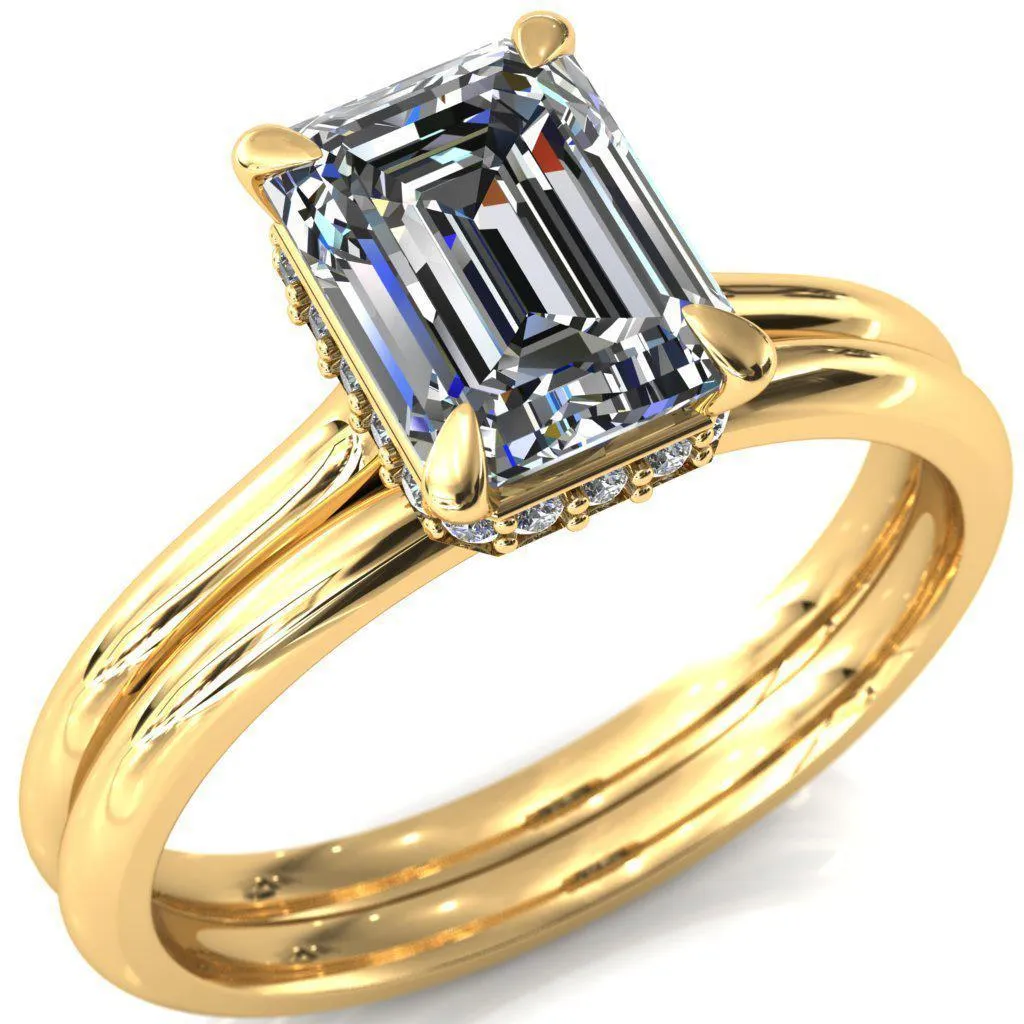 Secret Emerald Center Stone 4 Prong Floating Halo Engagement Ring