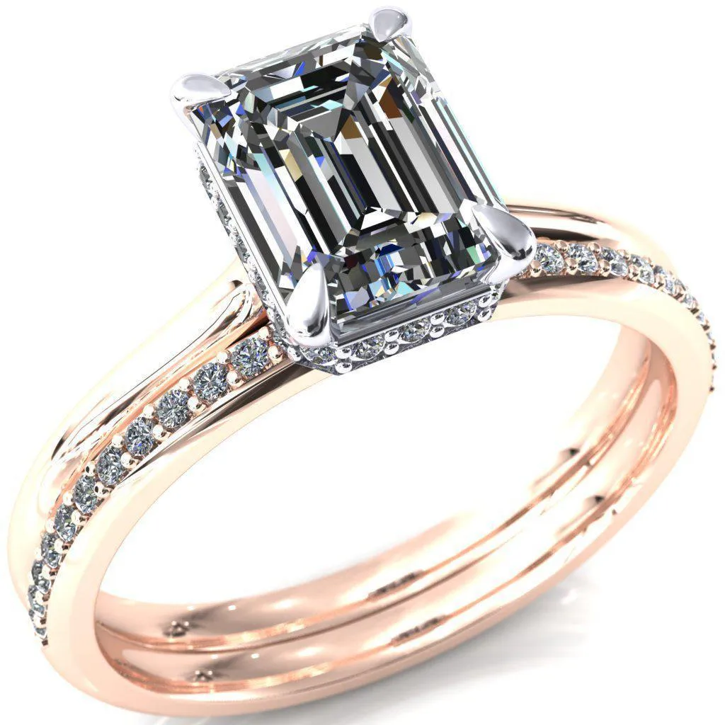 Secret Emerald Center Stone 4 Prong Floating Halo Engagement Ring