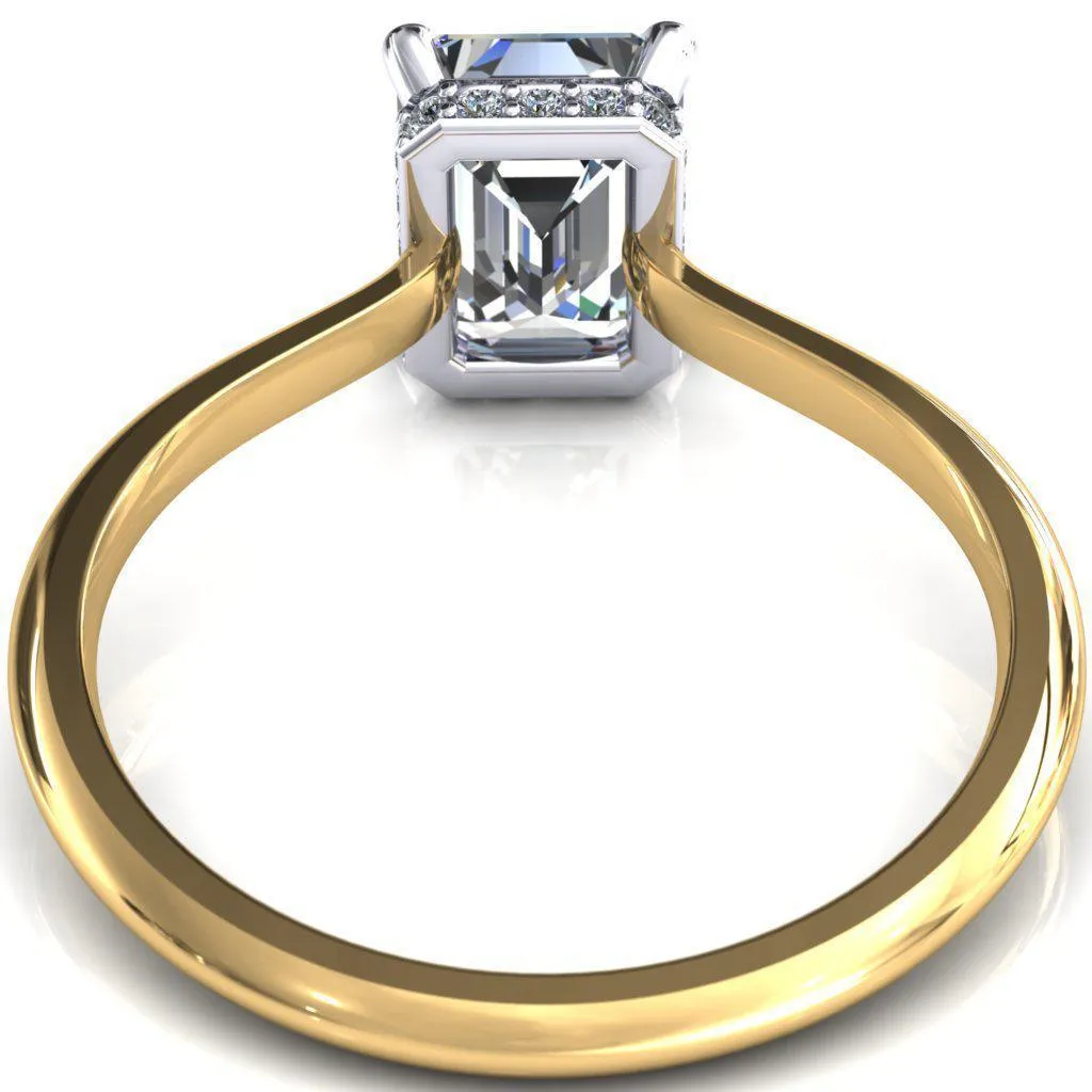 Secret Emerald Center Stone 4 Prong Floating Halo Engagement Ring