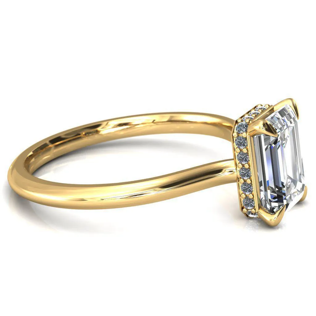 Secret Emerald Center Stone 4 Prong Floating Halo Engagement Ring