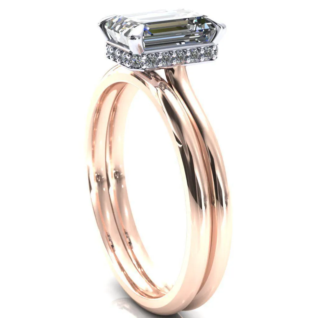 Secret Emerald Center Stone 4 Prong Floating Halo Engagement Ring
