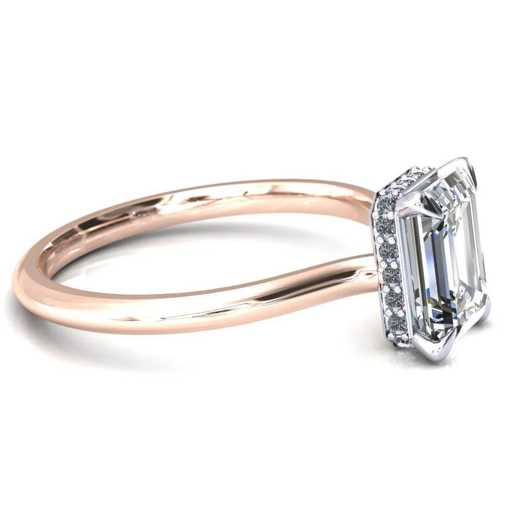 Secret Emerald Center Stone 4 Prong Floating Halo Engagement Ring