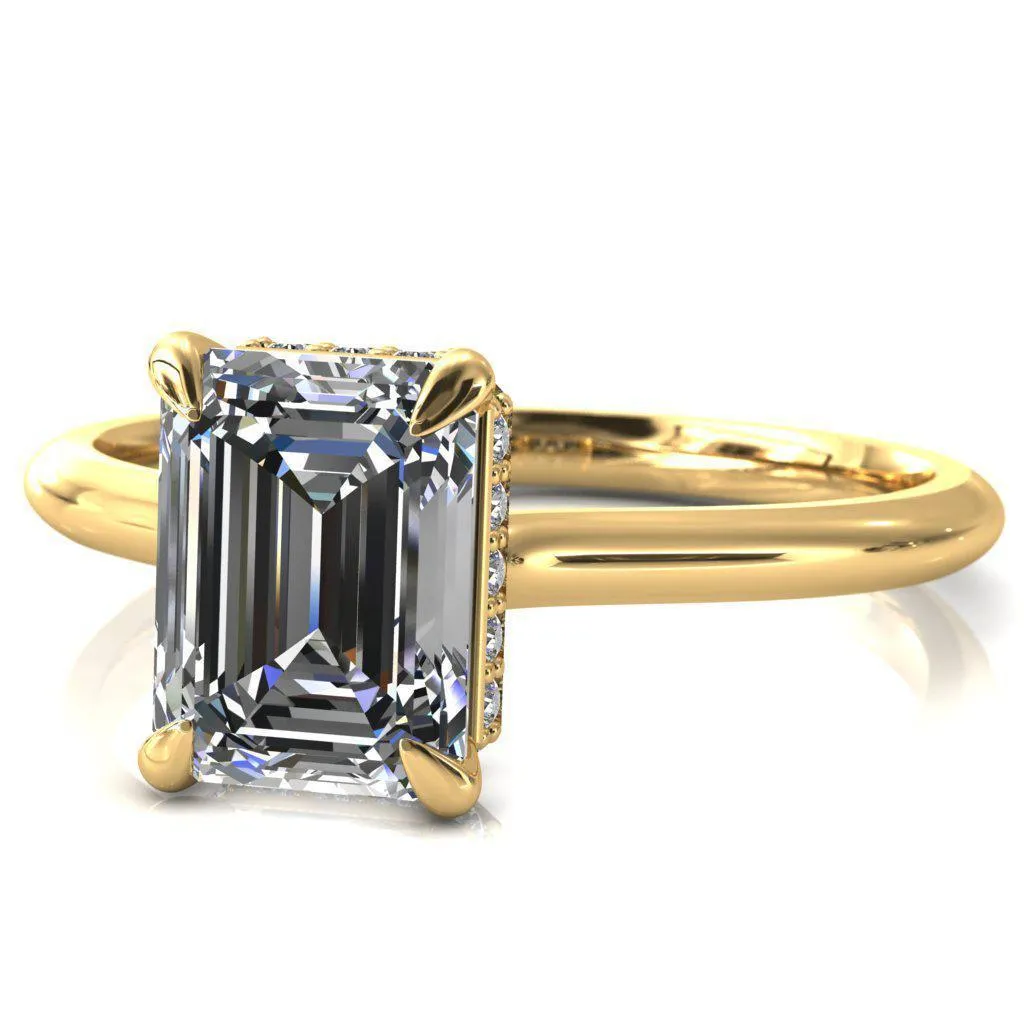 Secret Emerald Center Stone 4 Prong Floating Halo Engagement Ring
