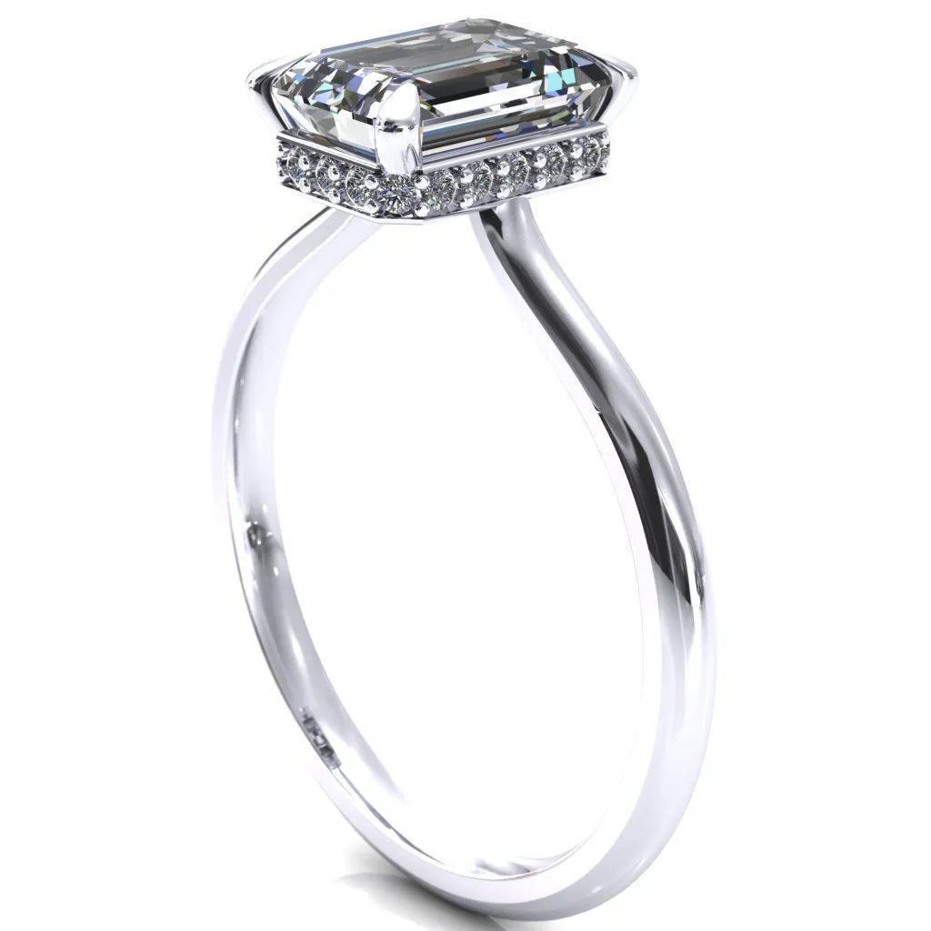Secret Emerald Center Stone 4 Prong Floating Halo Engagement Ring